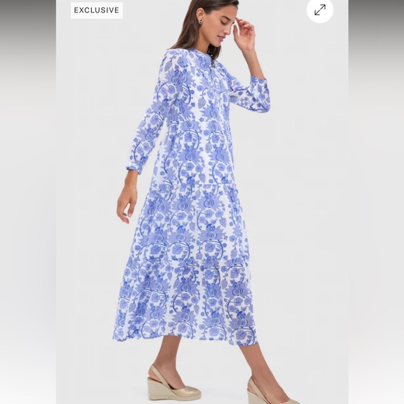 Tuckernuck Ro's Garden Bluefanny Rio Maxi Midi Dress Long Sleeve Boho blue white - Picture 6 of 16